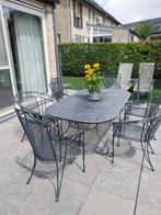 Gietijzeren tafel met 6 stoelen, Tuin en Terras, Ophalen, Overige materialen, Gebruikt, 6 zitplaatsen