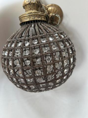 Antieke ronde lamp 30 cm in ijzer, messing en kristal  beschikbaar voor biedingen