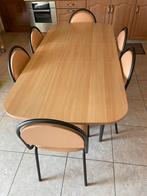 Degelijke eettafel 1m80 lang (kan verkleind worden)+stoelen, 150 tot 200 cm, Rechthoekig, Zo goed als nieuw, Ophalen