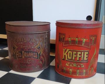 grote koffieblikken Art Nouveau, Delhaize, Koffie begin 1900 beschikbaar voor biedingen