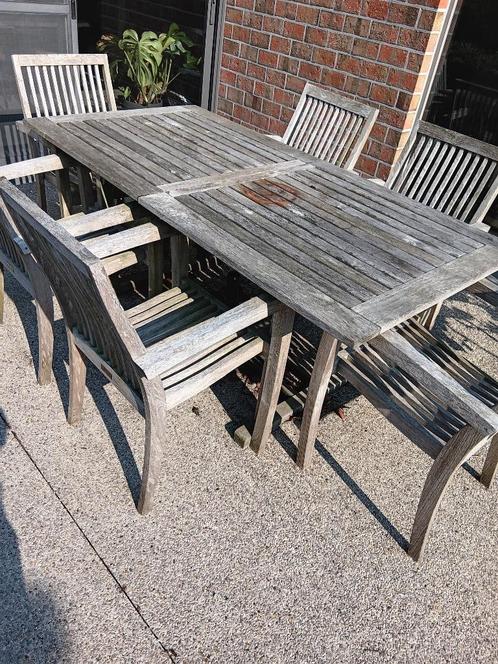 GERSERVEERD Tuinset teak met 6 stoelen merk Bristol, Tuin en Terras, Tuinsets en Loungesets, Gebruikt, Tuinset, Teakhout, 8 zitplaatsen