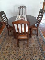 Massief eiken tafel met bijhorende 4 stoelen, Ophalen, Gebruikt, Klassiek, 4 tot 6 stoelen