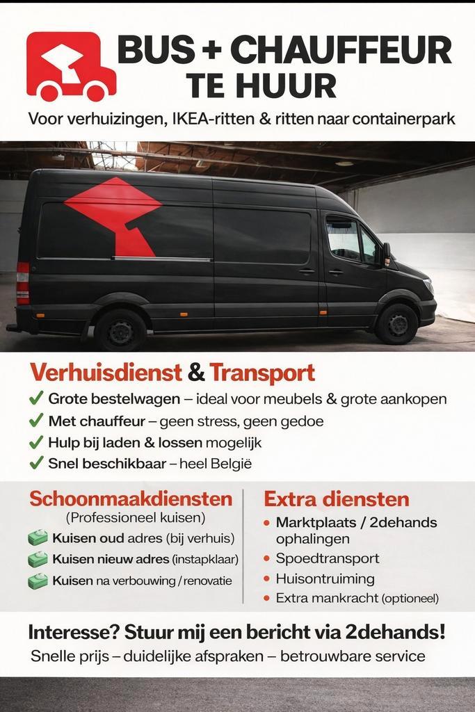 Camionette+chauffeur te huur – verhuis, IKEA, containerpark, Diensten en Vakmensen, Koeriers, Chauffeurs en Taxi's