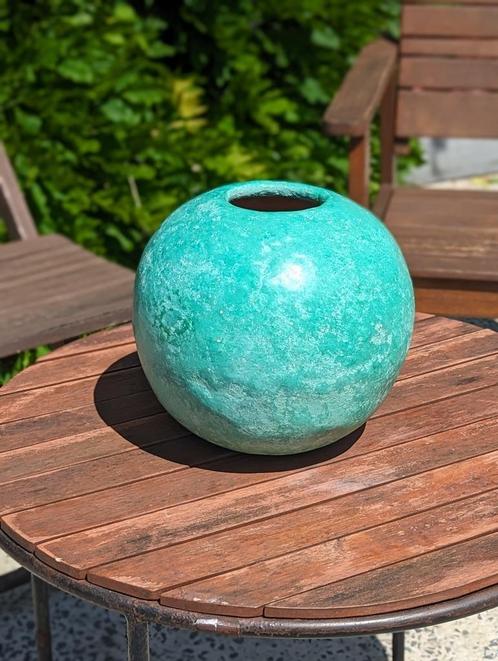 Handgemaakte Mintgroene Bolvormige Vaas - Uniek Kunstwerk, Maison & Meubles, Accessoires pour la Maison | Vases, Neuf, Vert, Moins de 50 cm