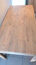 Massieve acacia-tafel met witte geborstelde afwerking, Huis en Inrichting, Ophalen, Gebruikt, 50 tot 100 cm, Vijf personen of meer