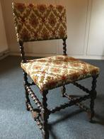 2 Antieke knappe stoelen in stof met gedraaide poten1920/30, Huis en Inrichting, Gebruikt, Hout, Ophalen, Overige kleuren