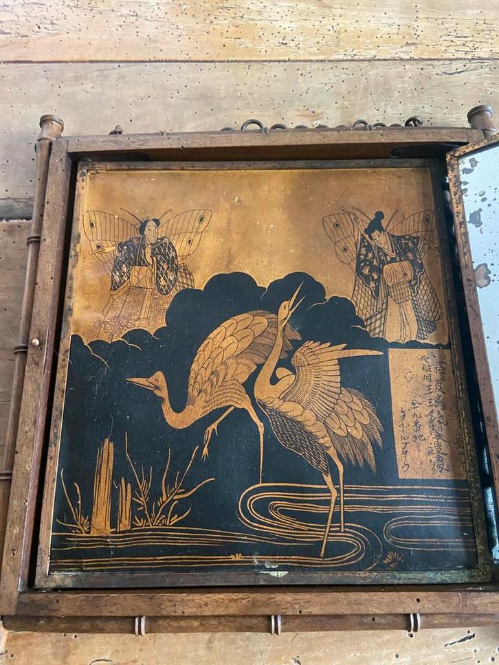 Antieke japanisme spiegel 1876, Antiek en Kunst, Antiek | Spiegels, Ophalen of Verzenden