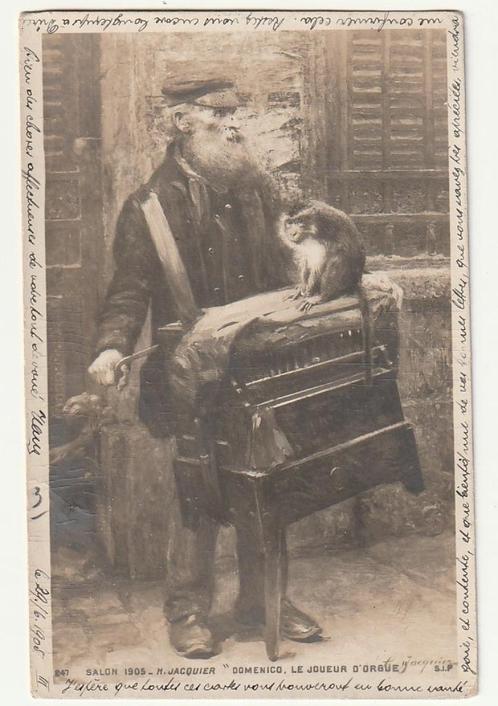 Salon 1905 Jacquier 1878-1921 Domenico Joueur d'Orgue singe, Collections, Cartes postales | Thème, Affranchie, Avant 1920, Musique
