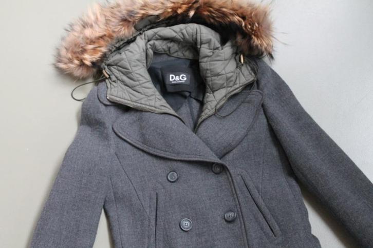ZGAN D&G wintermantel met afknoopbare bont capuchon, Kleding | Dames, Jassen | Winter, Zo goed als nieuw, Maat 36 (S), Grijs, Verzenden