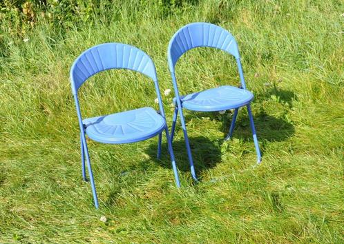 2 chaises pliable bleu, Jardin & Terrasse, Chaises de jardin, Utilisé, Autres matériaux, Pliant, Enlèvement ou Envoi