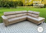 GRATIS LEVERING Montel Taupe Echt Leer Hoekbank, Huis en Inrichting, Zetels | Zetels, Ophalen, 250 tot 300 cm, Hoekbank, Leer