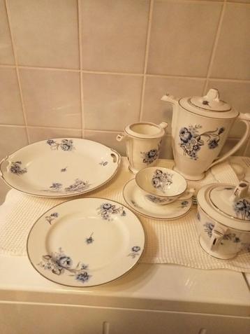 koffieset, blauw en zilver bloemenpatroon - vintage beschikbaar voor biedingen