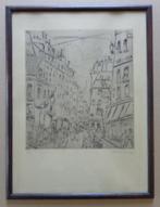 JULES MARIE CANNEEL / RUE A PARIS / ZW-W ETS / 44x33cm KADER, Antiek en Kunst, Ophalen of Verzenden