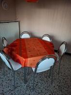 Eettafel met glazen tafelblad en 6 stoelen afmeting 132cm, Huis en Inrichting, Ophalen, Gebruikt