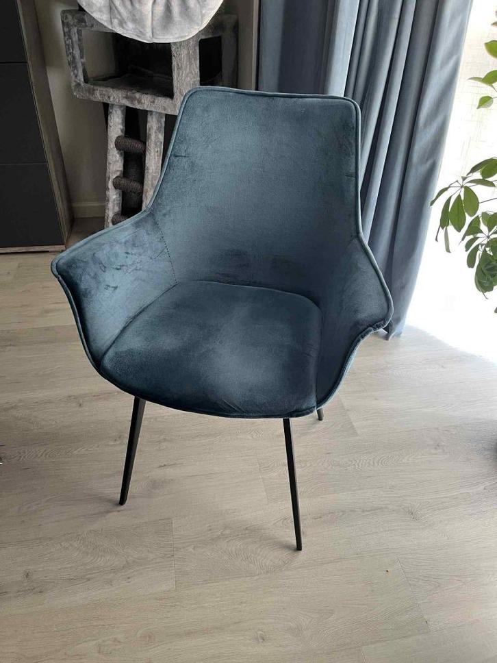 stoelen, Huis en Inrichting, Stoelen, Gebruikt, Vijf, Zes of meer stoelen, Stof, Blauw, Ophalen