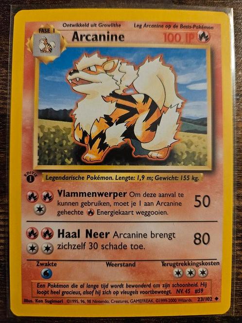 First edition Arcanine in perfecte staat, Hobby en Vrije tijd, Verzamelkaartspellen | Pokémon, Zo goed als nieuw, Verzenden