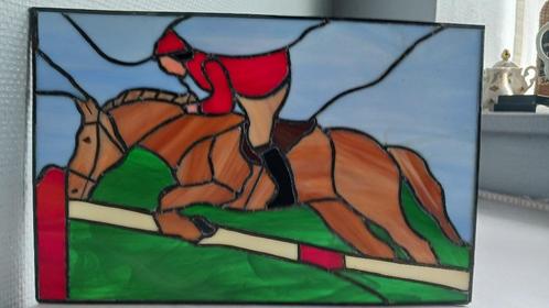 Vintage - Glasraamkader betreffende de jumping met paarden., Antiek en Kunst, Antiek | Glaswerk en Kristal, Ophalen of Verzenden