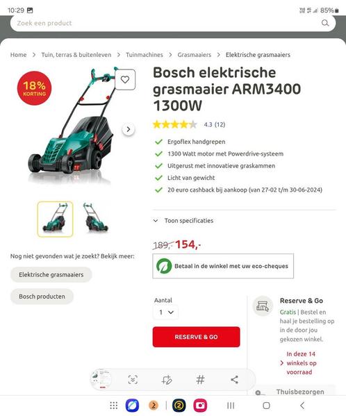 Elektrische grasmaaiers Bosch arm 3400 / 1300 w, Tuin en Terras, Grasmaaiers, Zo goed als nieuw, Opvangbak, Ophalen