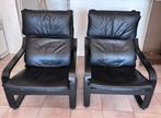 2 zwarte lederen zetels - Ikea, Huis en Inrichting, Ophalen, Gebruikt