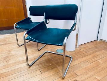 Unieke set Italiaanse vintage leder en chrome stoelen, Huis en Inrichting, Stoelen, Ophalen, Gebruikt, Twee, Zwart