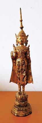 Antieke bronzen Thaise Rattanakosin Boeddha - Verguld brons, Antiek en Kunst, Ophalen of Verzenden