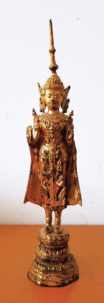 Antieke bronzen Thaise Rattanakosin Boeddha - Verguld brons, Antiek en Kunst, Kunst | Niet-Westerse kunst, Ophalen of Verzenden