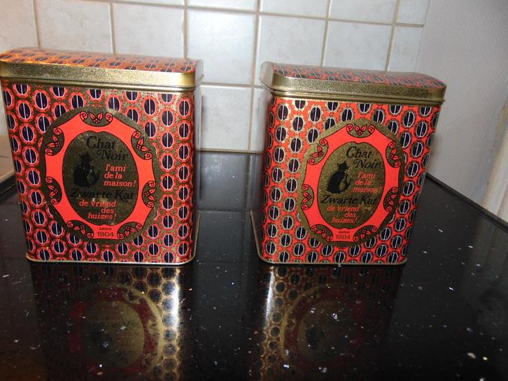 Oude blikken Zwarte kat, Verzamelen, Blikken, Gebruikt, Koffie, Overige merken, Ophalen of Verzenden