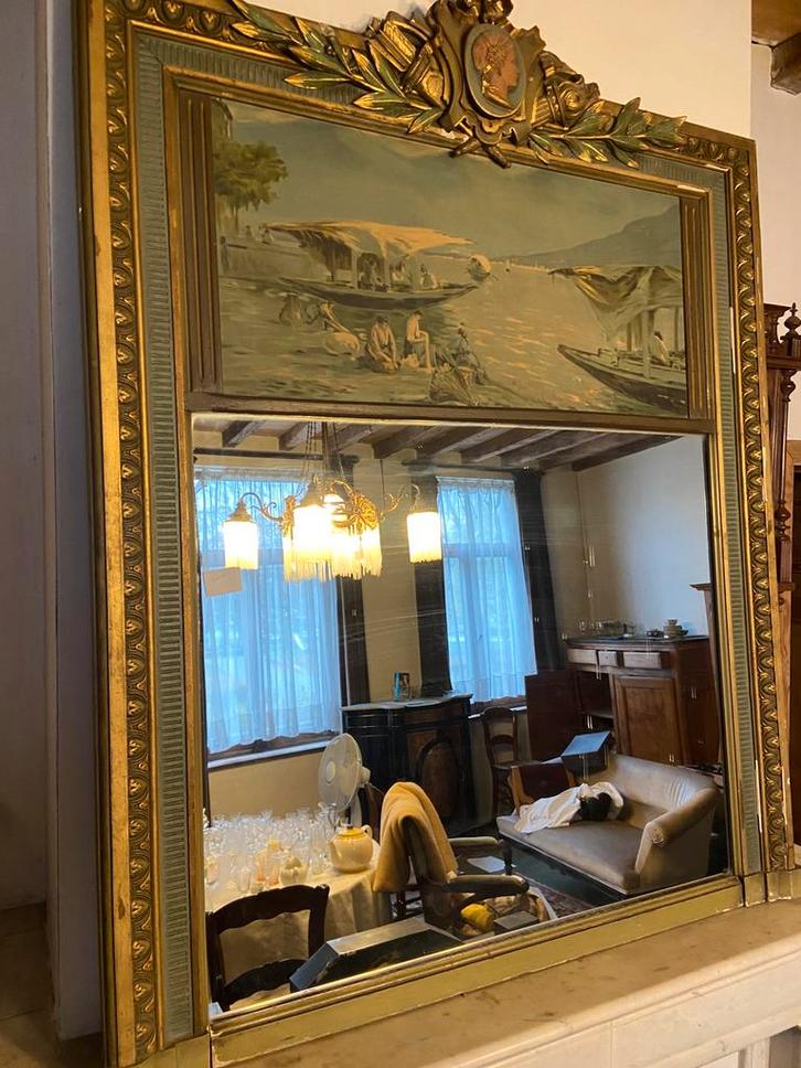 Antieke spiegel met schilderij, Antiek en Kunst, Antiek | Spiegels, 100 tot 150 cm, 150 tot 200 cm, Rechthoekig, Ophalen