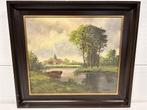 A5199. Prachtig schilderij van T. J. Boer. Plattelandsdorpje, Antiek en Kunst, Ophalen of Verzenden