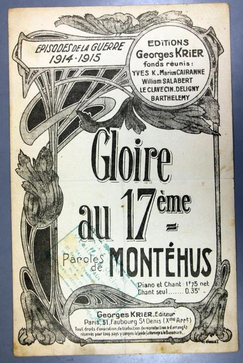 Oude muziekpartituur 1916 GLOIRE AU 17ème, Muziek en Instrumenten, Bladmuziek, Gebruikt, Les of Cursus, Klassiek, Piano, Zang