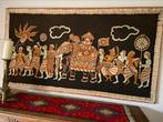 Tapisserie birmane en batik sur bois, L 174 x H 95, Antiquités & Art, Tapis & Textile, Enlèvement