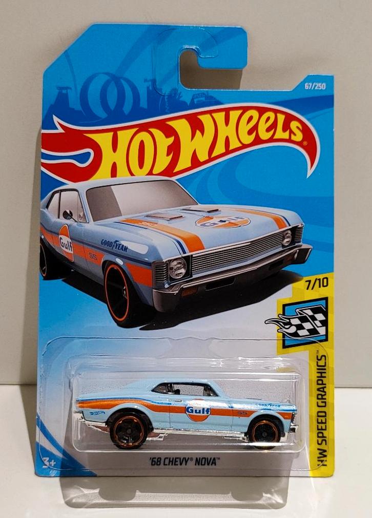 Hot Wheels '68 Chevy Nova Gulf Livery (2017), Hobby en Vrije tijd, Modelauto's | Overige schalen, Ophalen of Verzenden