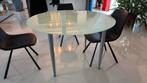 Glazen ronde tafel met metalen poten 120cm, Huis en Inrichting, Tafels | Eettafels, Ophalen, Gebruikt, Rond, Glas