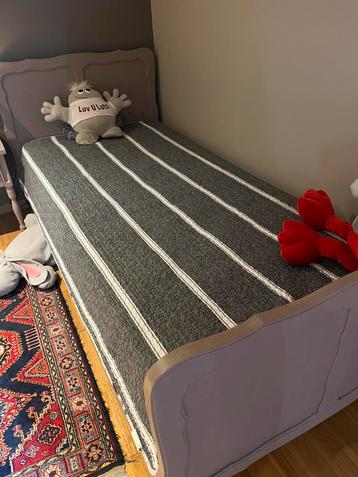 Vintage eiken 1 p bed + 2 nachtkastjes +latoflex + matras, Huis en Inrichting, Slaapkamer | Bedden, Ophalen, Gebruikt, 90 cm, Vintage
