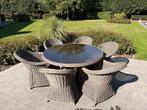 Tuintafel met stoellen in nieuwstaat !, Ophalen, Zo goed als nieuw, Rond, Wicker