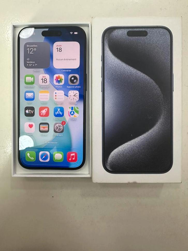 Iphone 15pro-Bleu-128go, Télécoms, Téléphonie mobile | Apple iPhone, Utilisé, 128 GB, Sans abonnement, Sans simlock, iPhone 15 Pro