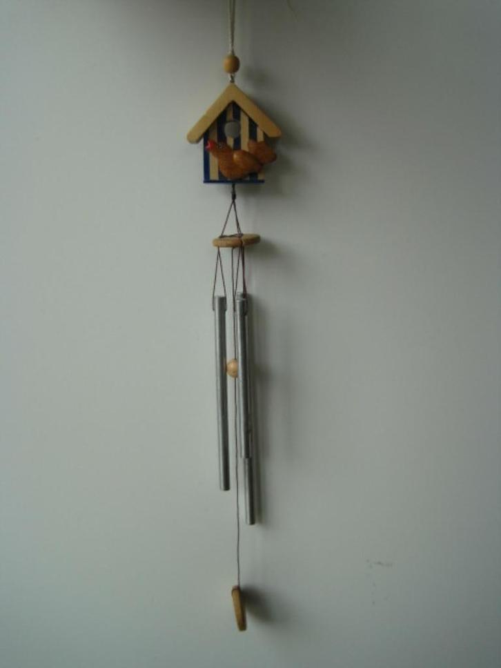 Windgong houten vogelhuisje met 3 metalen staafjes, Tuin en Terras, Tuinwanddecoratie, Gebruikt, Ophalen of Verzenden