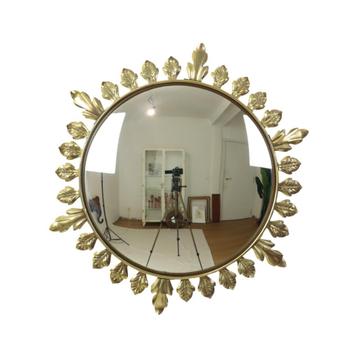 Vintage Metalen Zonnespiegel Convex Goud Deknudt Jaren 70, Ophalen of Verzenden, Rond, Minder dan 50 cm, Minder dan 100 cm