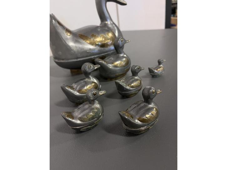 033. Tinnen eendjes koper beslag, Antiek en Kunst, Antiek | Tin, Ophalen of Verzenden
