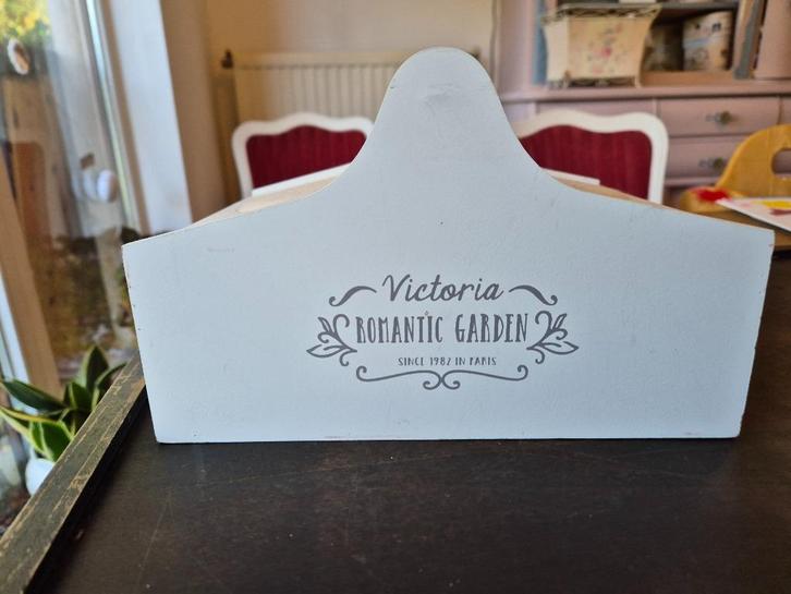 Naaidoos met schuifjes in hout crème brocante stijl, Antiek en Kunst, Curiosa en Brocante, Ophalen of Verzenden