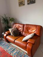 Cognac leren salon, 2-delig, Huis en Inrichting, Ophalen, Gebruikt, 100 tot 125 cm, Tweepersoons