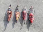4 houten handgemaakte maskers, Antiek en Kunst, Ophalen of Verzenden