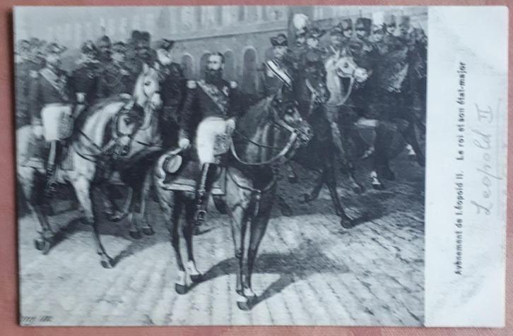 ZELDZAME POSTKAART BRUSSEL : AVÈNEMENT de LÉOPOLD II, Verzamelen, Postkaarten | België, Ongelopen, Brussel (Gewest), Voor 1920