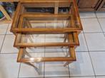 Art deco bijzettafeltjes hout+glas  €85, Huis en Inrichting, Ophalen, Glas