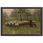 Bergère avec troupeau de moutons - Toile Anton Mauve + cadre, Maison & Meubles, Envoi, Création originale, 50 à 75 cm, 50 à 75 cm