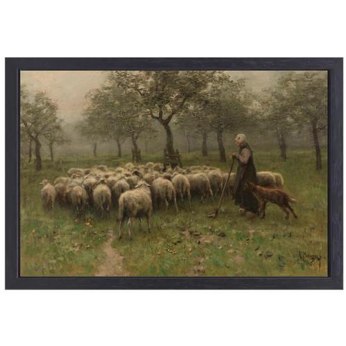 Bergère avec troupeau de moutons - Toile Anton Mauve + cadre, Maison & Meubles, Accessoires pour la Maison | Peintures, Dessins & Photos