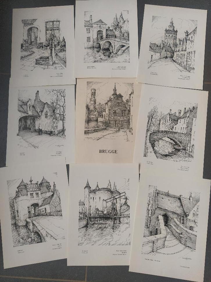 map met 8 etsen over Brugge/Maurits Dousselaere, Antiquités & Art, Art | Eaux-fortes & Gravures, Enlèvement ou Envoi