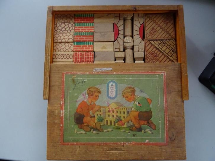 Houten blokkendoos vintage houten blokkendoos compleet 1950, Antiek en Kunst, Antiek | Speelgoed, Ophalen of Verzenden