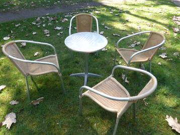 tuinset bistroset ronde tafel alu Ø 60cm + 4 stoelen, Enlèvement, Utilisé, Salons de jardin