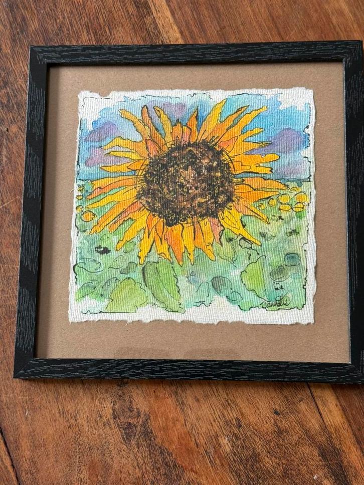 Zonnebloem Aquarel, Antiek en Kunst, Kunst | Schilderijen | Modern, Verzenden